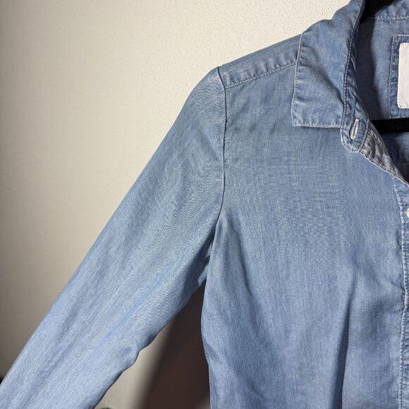 SO Womens Chambray Button Up Shirt XS Blue Lyocell Casual Lightweight - Picture 3 of 13